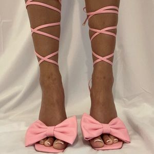 Pink Bow lace up heels size 9
